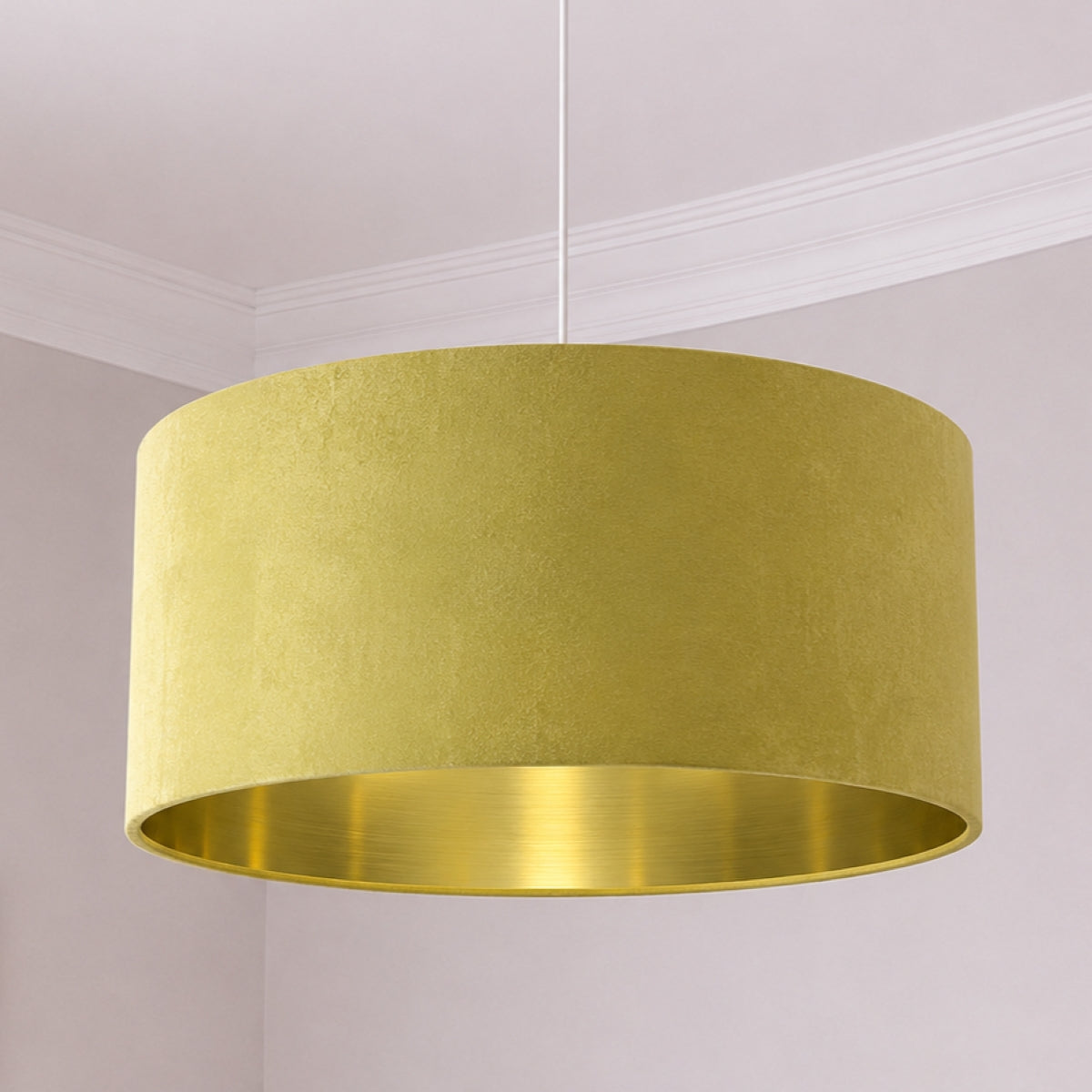 CGC MILANO Mustard Yellow & Gold Oversized Large Velvet Fabric Lamp Shade