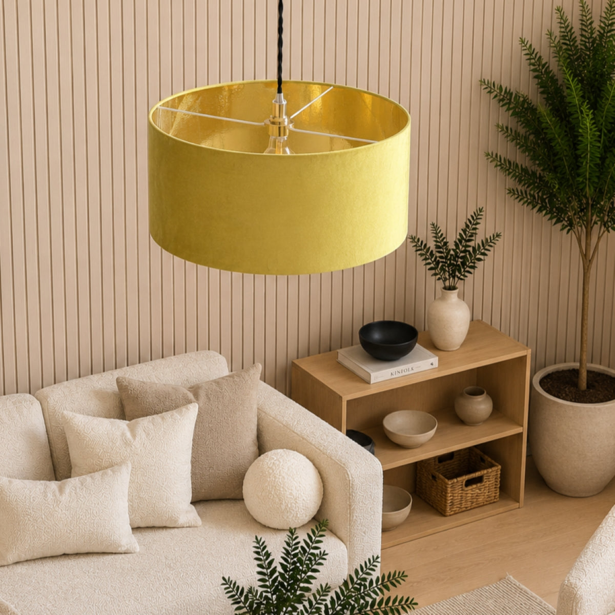 CGC MILANO Mustard Yellow & Gold Oversized Large Velvet Fabric Lamp Shade
