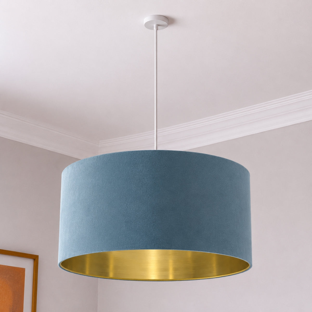 CGC MILANO Teal & Gold Oversized Large Velvet Fabric Lamp Shade