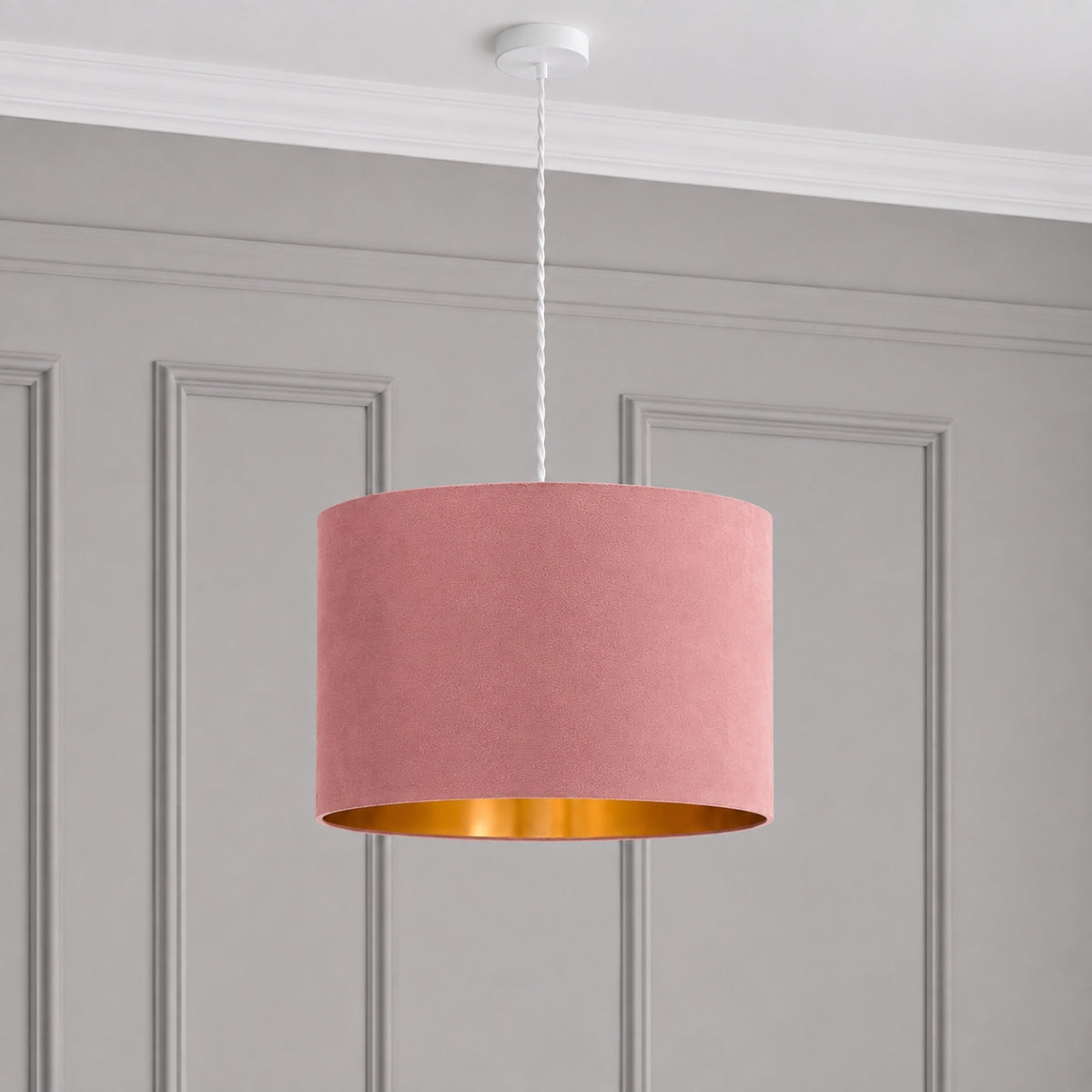 CGC NILA Luxury Mauve Velvet & Gold Inner Round Pendant Drum Lamp Shade