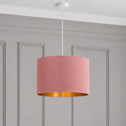 CGC NILA Luxury Mauve Velvet & Gold Inner Round Pendant Drum Lamp Shade