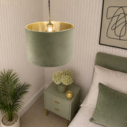 CGC NILA Luxury Olive Green Velvet & Gold Inner Round Pendant Drum Lamp Shade