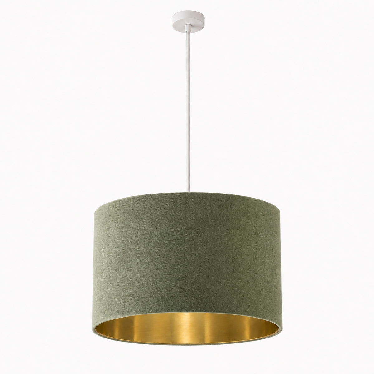 CGC NILA Luxury Olive Green Velvet & Gold Inner Round Pendant Drum Lamp Shade