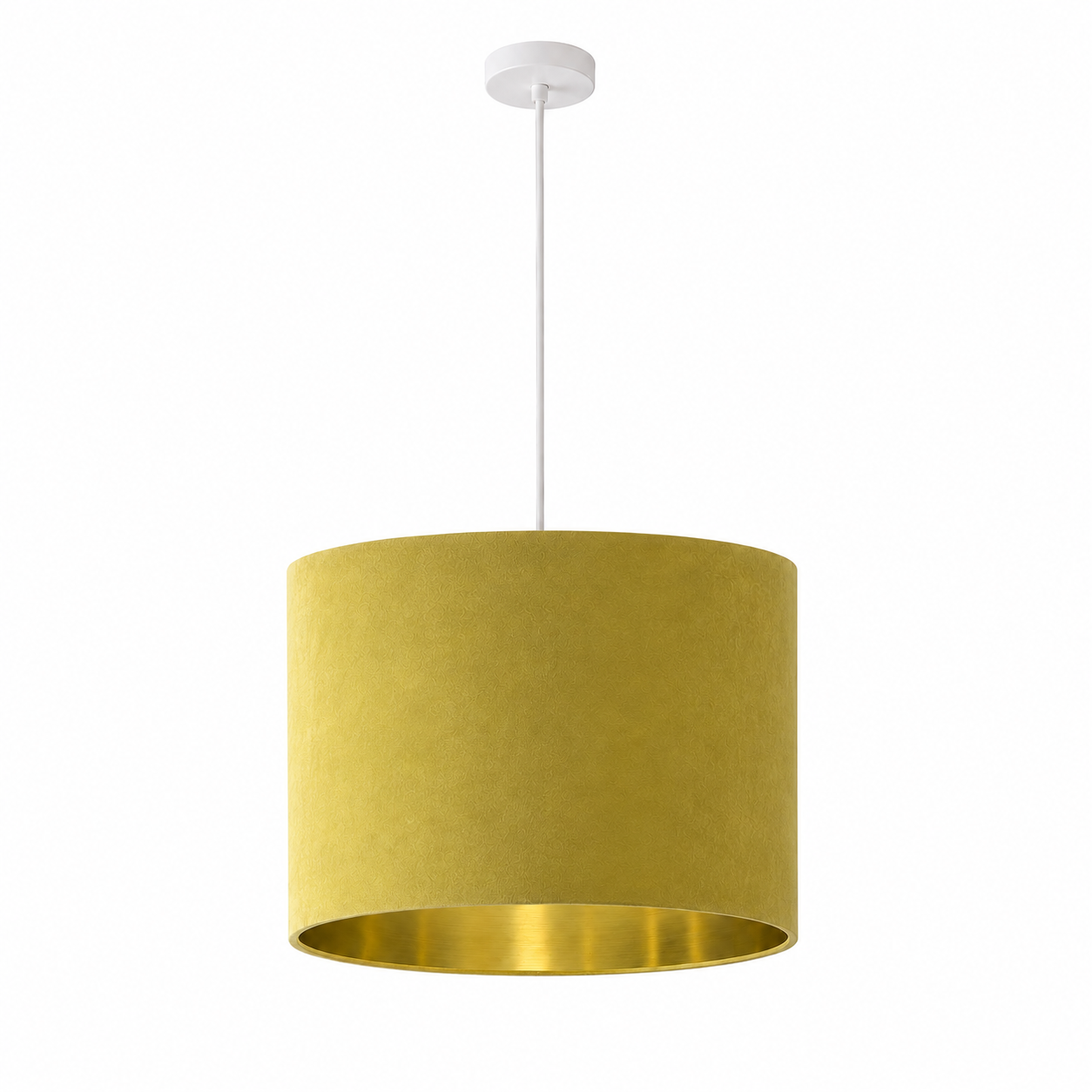 CGC NILA Luxury Mustard Yellow Velvet & Gold Inner Round Pendant Drum Lamp Shade