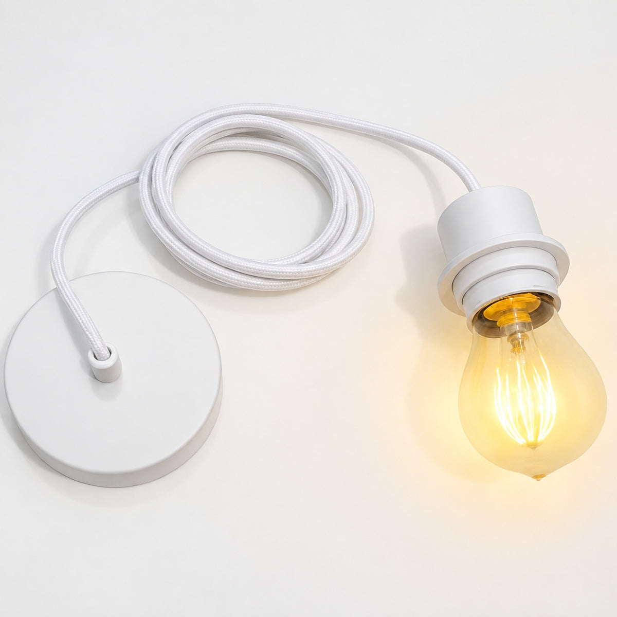 CGC ADA White 1.5m adjustable E27 Ceiling Pendant and Matching ceiling Rose