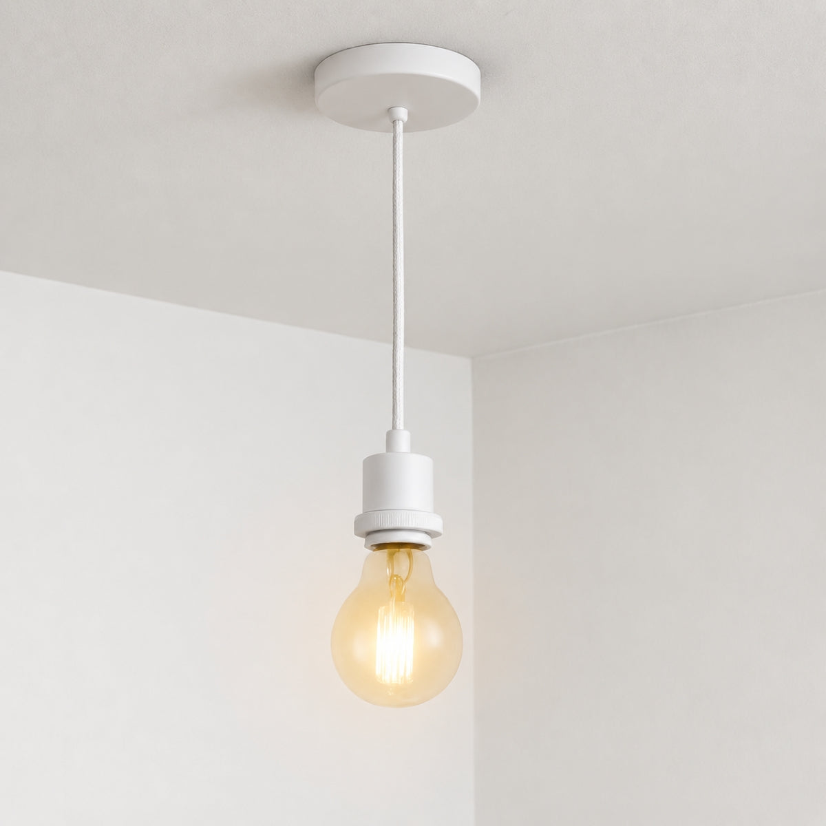 CGC ADA White 1.5m adjustable E27 Ceiling Pendant and Matching ceiling Rose