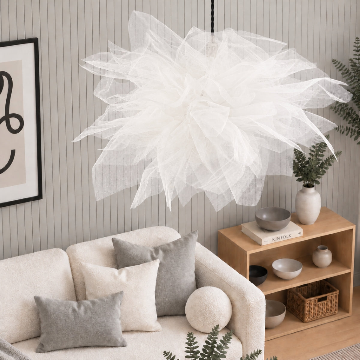 CGC Odette White 60cm Oversized Ruffle Layered Cloud Style Tulle Silhouette Lampshade