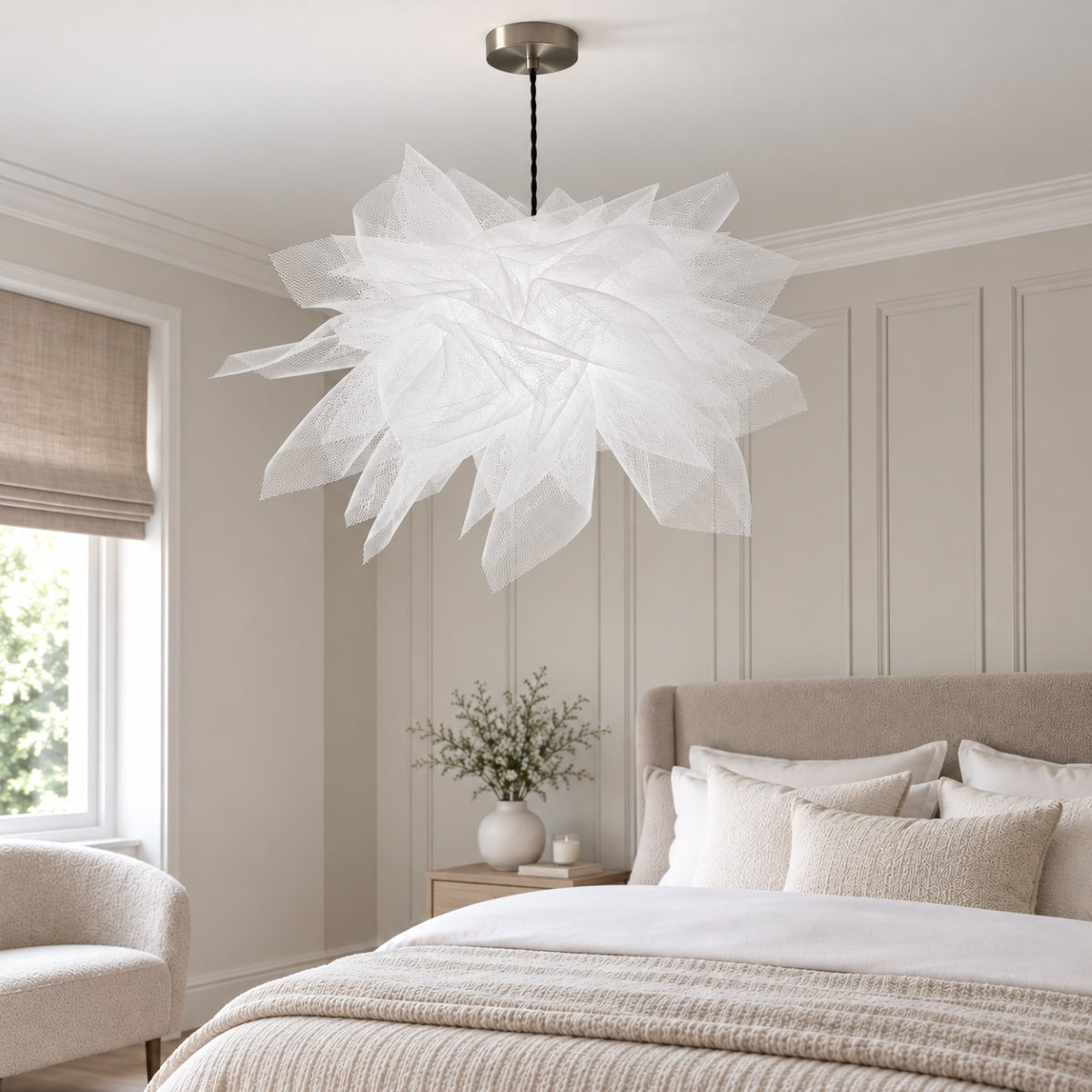 CGC Odette White 60cm Oversized Ruffle Layered Cloud Style Tulle Silhouette Lampshade