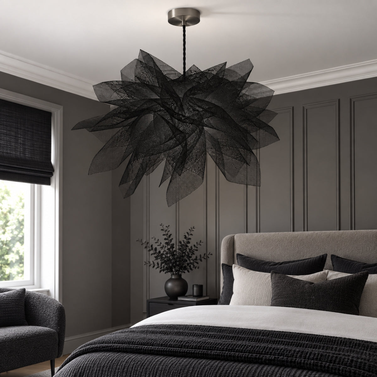 CGC Odette Black 60cm Oversized Ruffle Layered Cloud Style Tulle Silloulette Lampshade