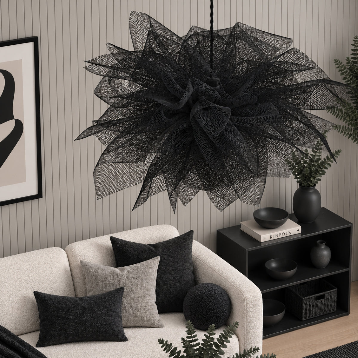 CGC Odette Black 60cm Oversized Ruffle Layered Cloud Style Tulle Silloulette Lampshade