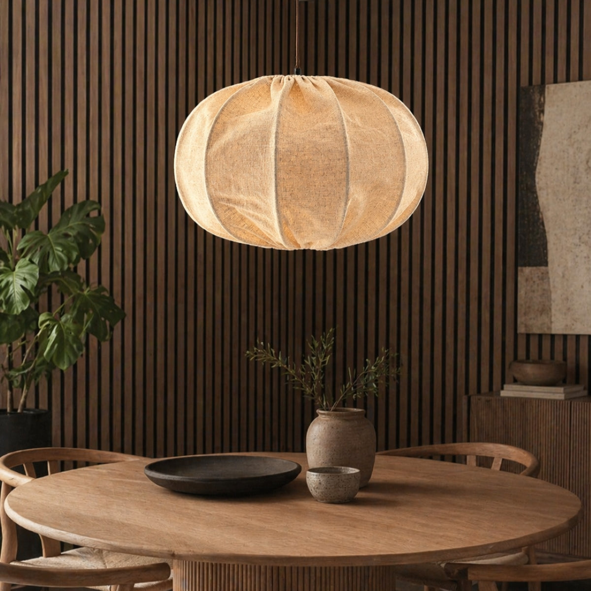 CGC Serafina Large Oval Oatmeal Loose Linen Fabric Lampshade