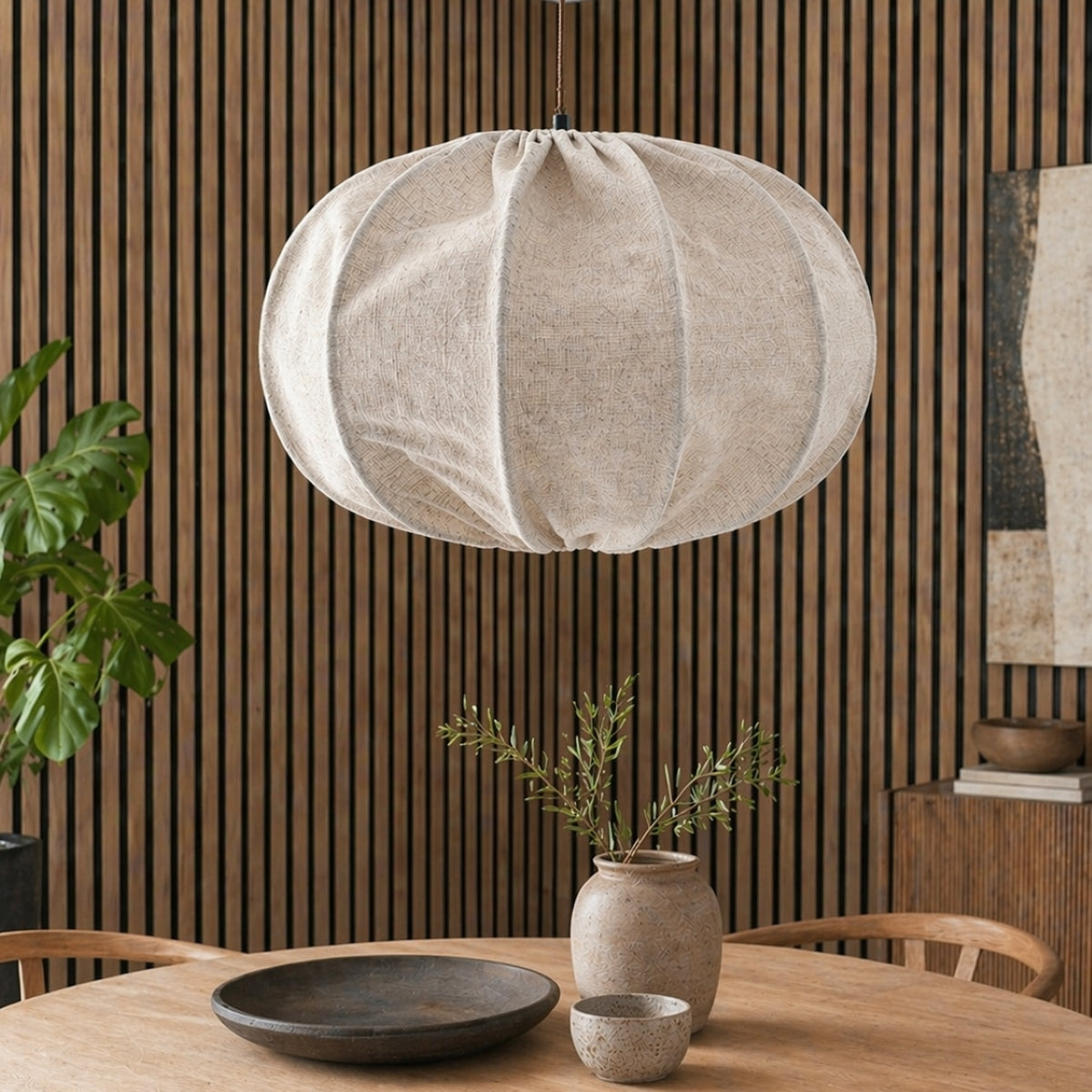 CGC Serafina Large Oval Oatmeal Loose Linen Fabric Lampshade