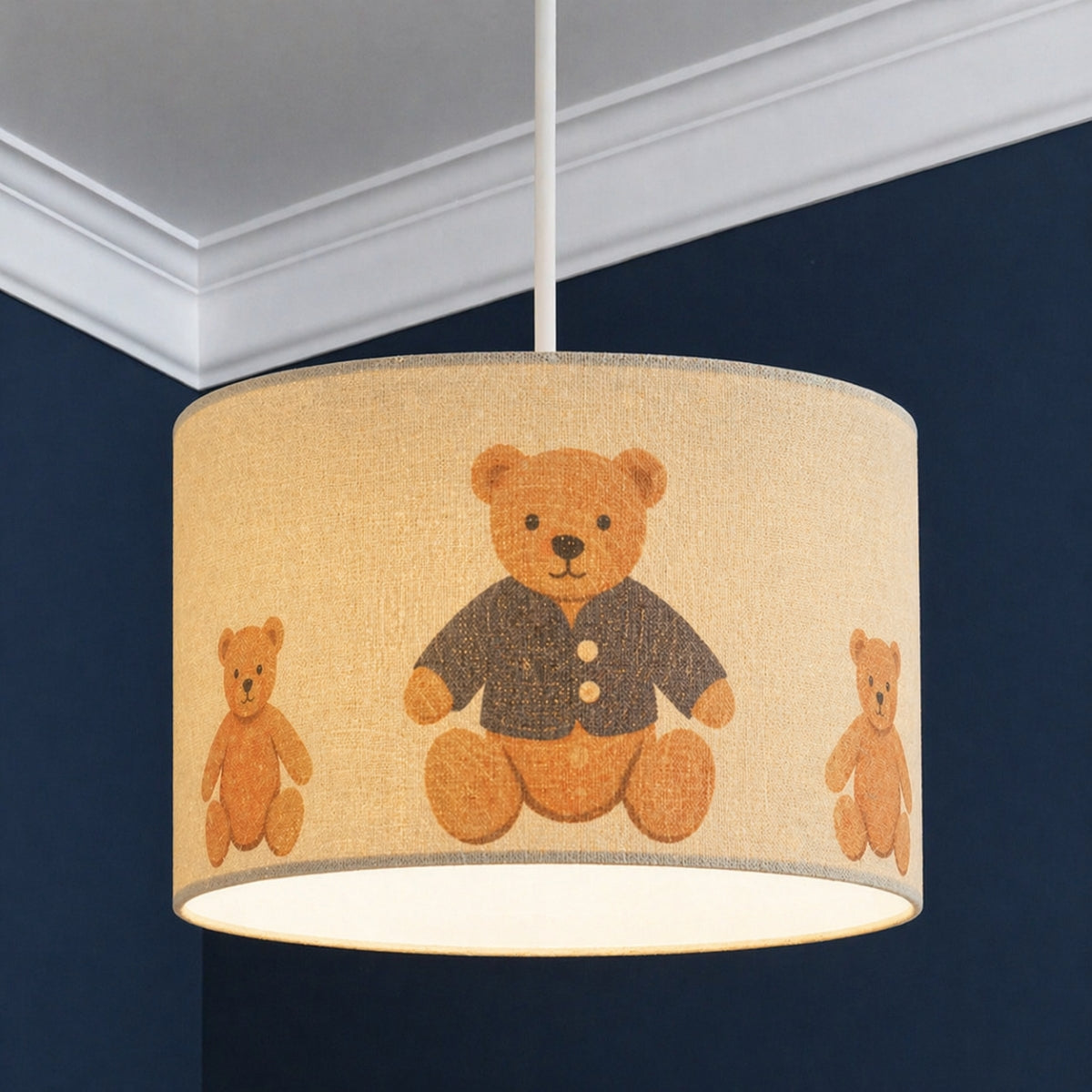CGC BLAKE 30cm Oatmeal Linen Blue Teddy Bear Childrens Lamp Shade