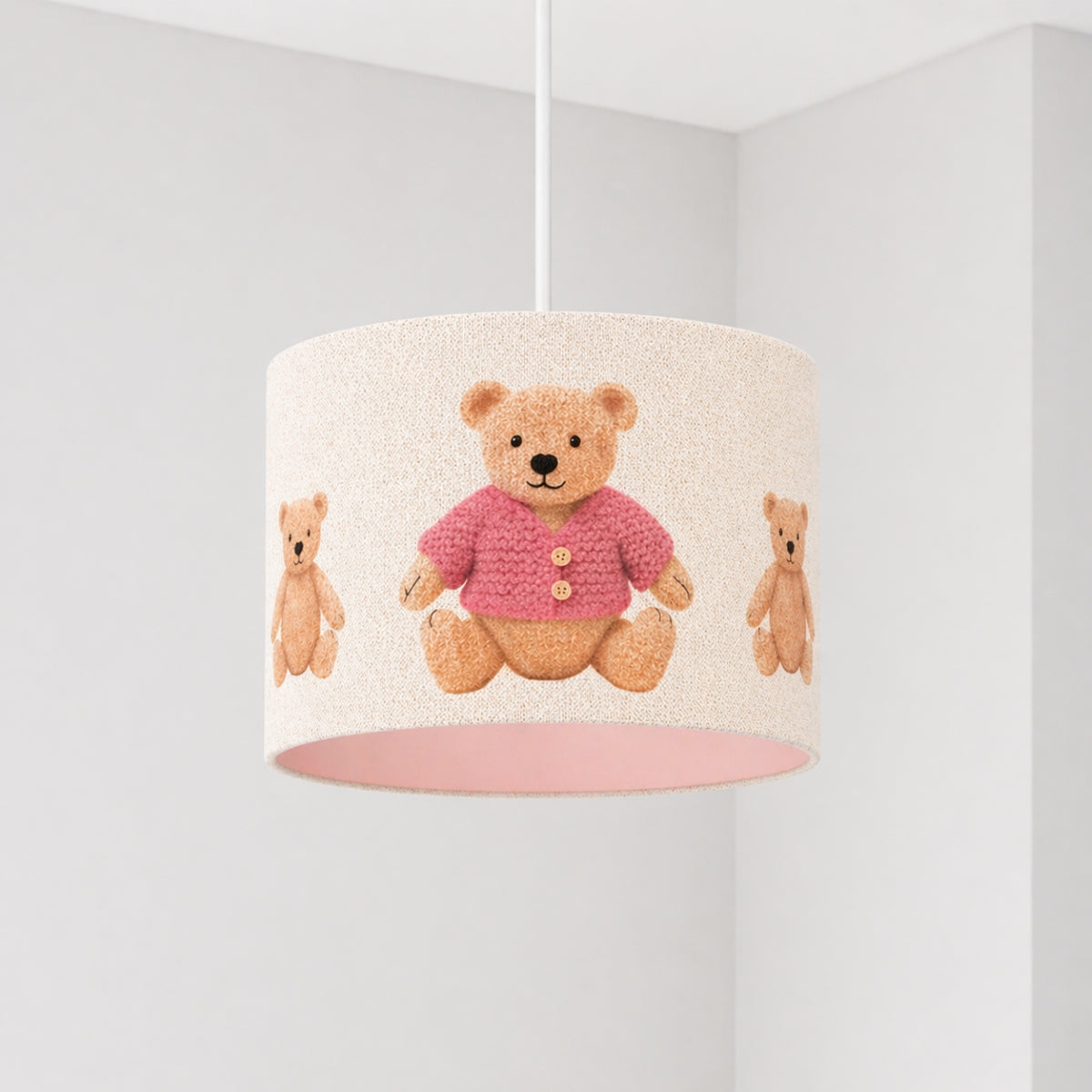 CGC BLAKE 30cm Oatmeal Linen Pink Teddy Bear Childrens Lamp Shade