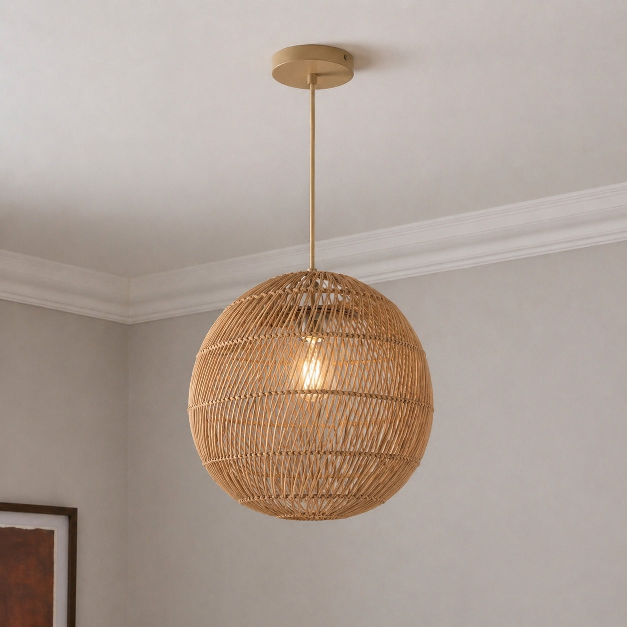 CGC ARIBA Brown 35cm Round Globe Rattan Weave Lampshade
