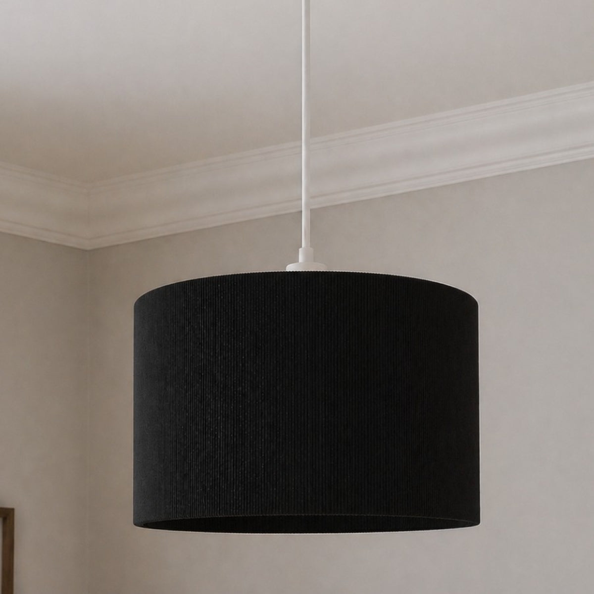 CGC LOLA Black Corduroy 30cm Lampshade Matching Silk Inner