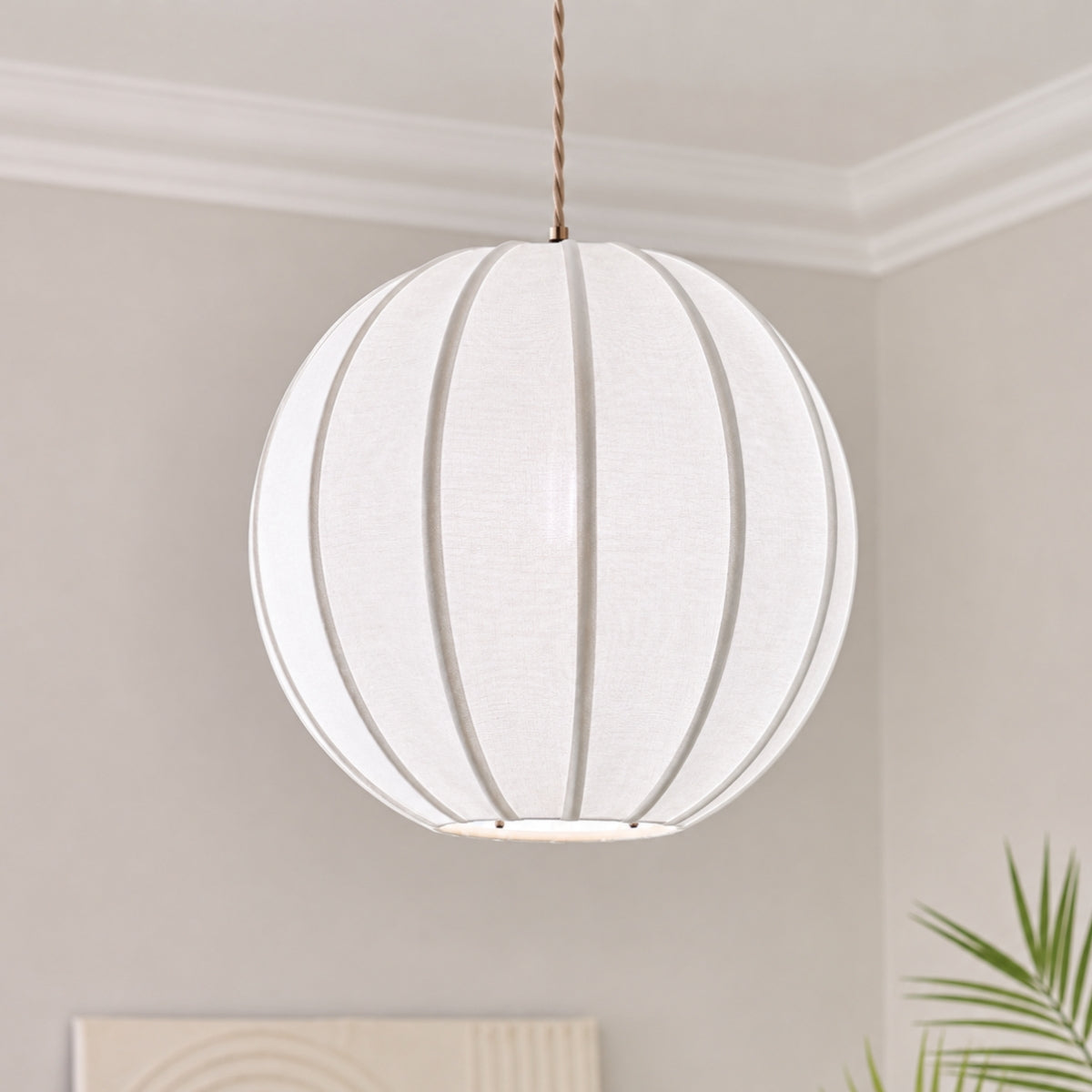 CGC Anica White Round Globe Stretched Fine Cotton Fabric Lampshade