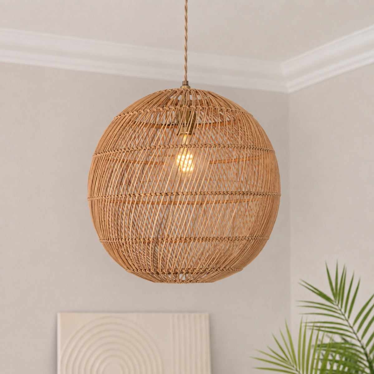 CGC ARIBA Brown 35cm Round Globe Rattan Weave Lampshade