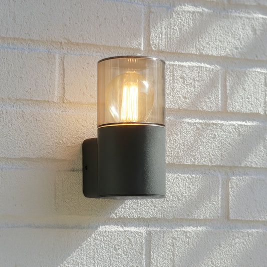 CGC CORTEZ Anthracite Dark Grey Outdoor Wall Light with Smoked Diffuser IP44 E27