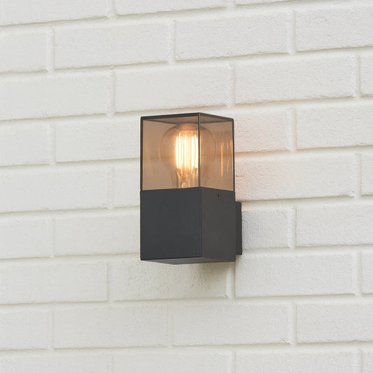 CGC AMARA Anthracite Dark Grey Outdoor Wall Light with Smoked Diffuser IP44 E27