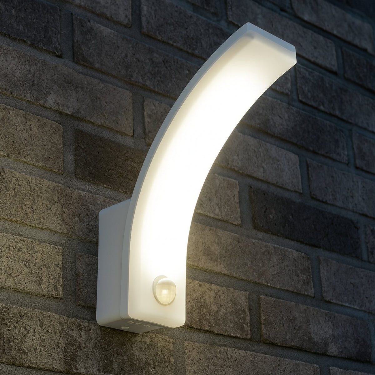 CGC MATEO White Curved LED Wall Light with PIR Motion Sensor Full Opal Front Diffuser