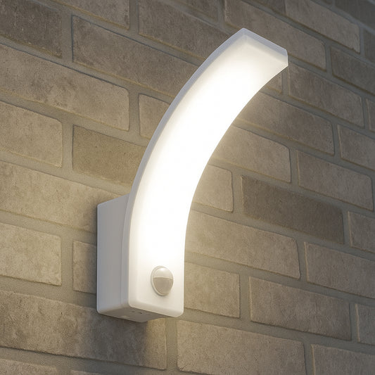 CGC MATEO White Curved LED Wall Light with PIR Motion Sensor Full Opal Front Diffuser
