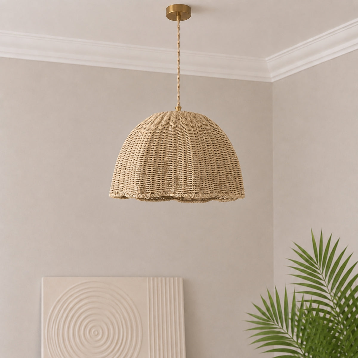 CGC Valeria 50cm Large Paper Rattan Scallop Dome Lampshade