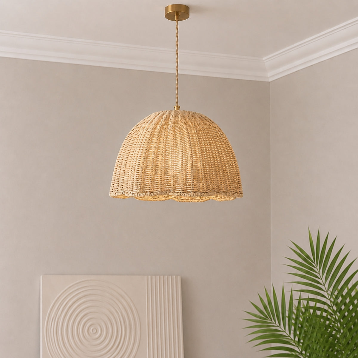 CGC Valeria 50cm Large Paper Rattan Scallop Dome Lampshade