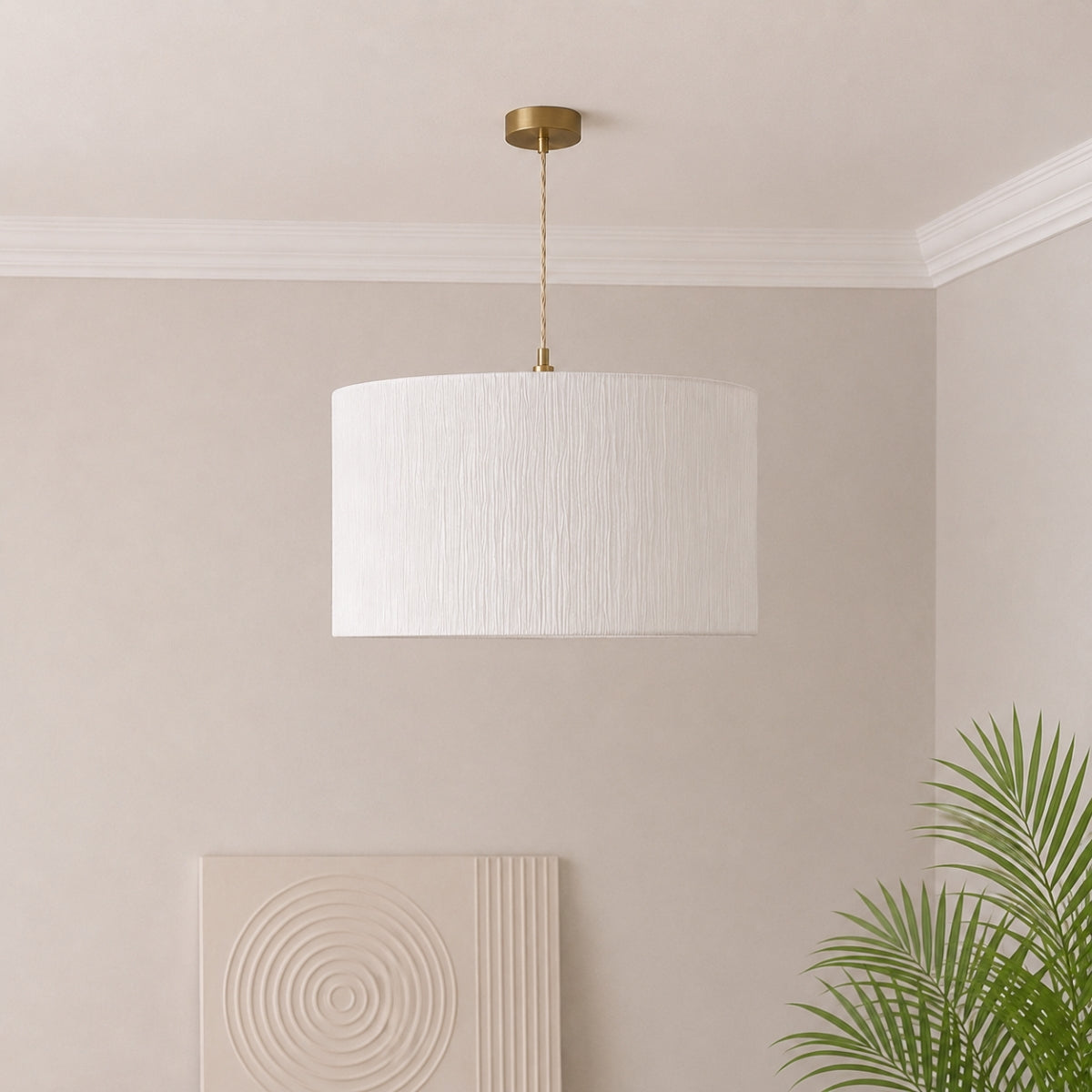 CGC Ramona 46cm White Ruffled Paper Large Round Drum Lampshade with Diffuser