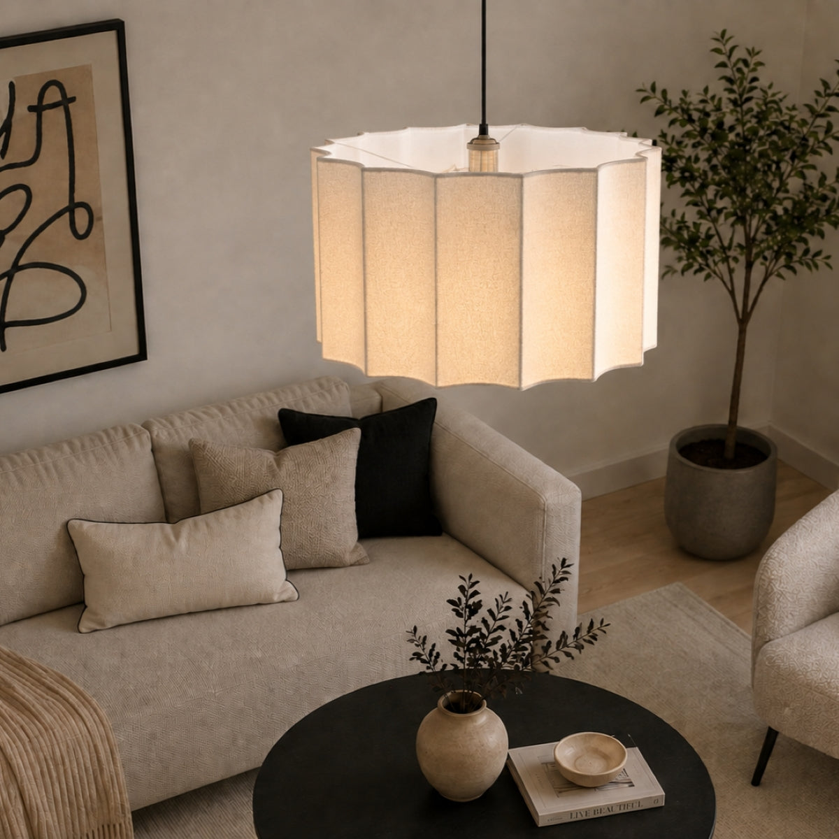 CGC Catalina Large 50cm Cream Fine Linen Inverted Scallop Lampshade