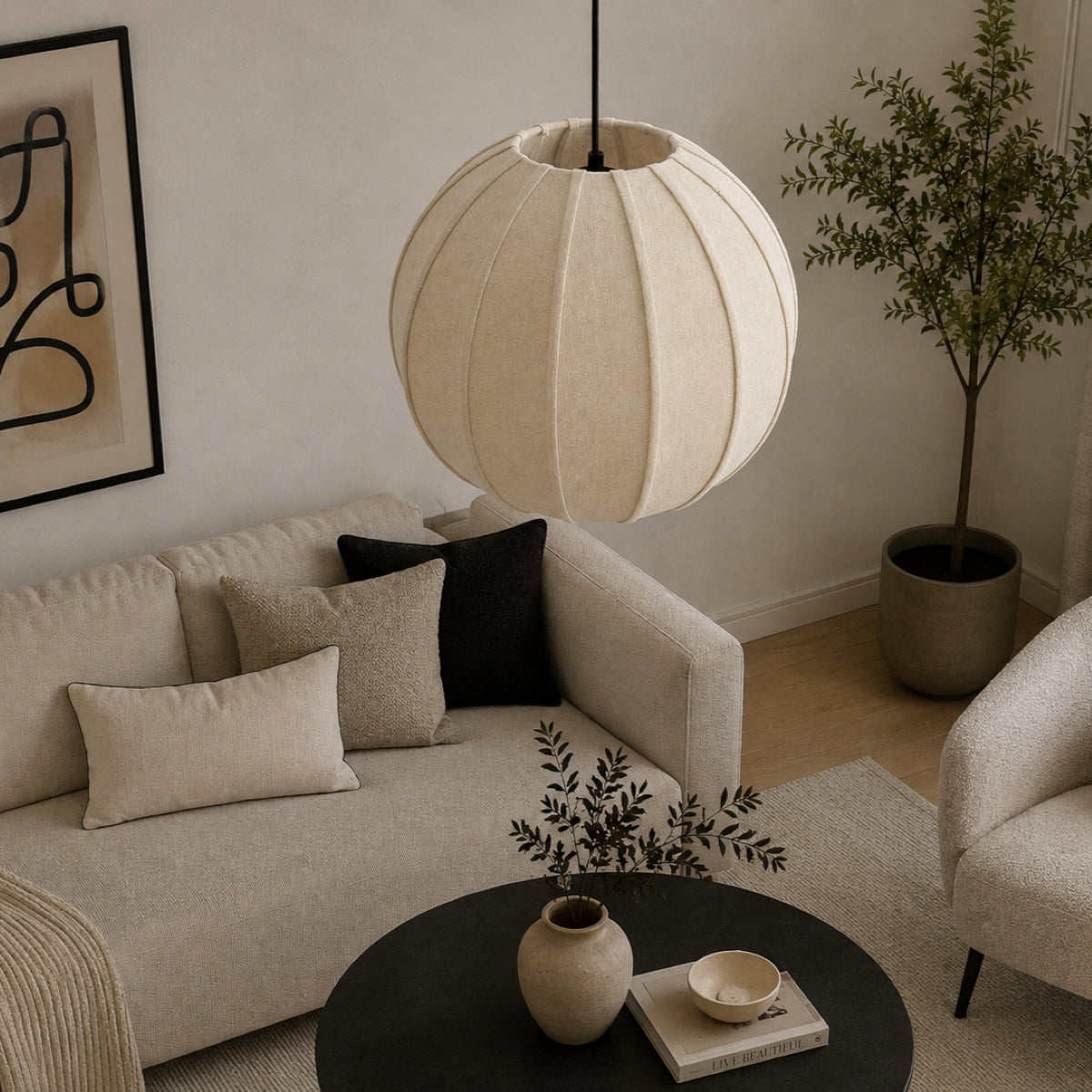 CGC Anica Round Globe Stretched Oatmeal Linen Lampshade