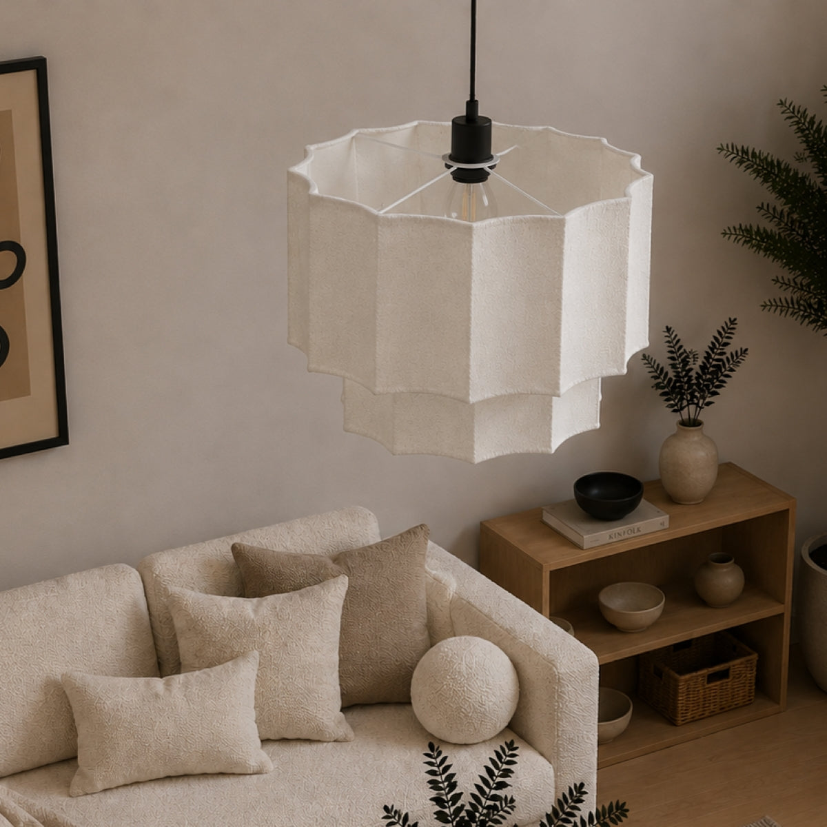 CGC Catalina Extra Large 52cm Cream Fine Linen Two Tier Inverted Scallop Lampshade