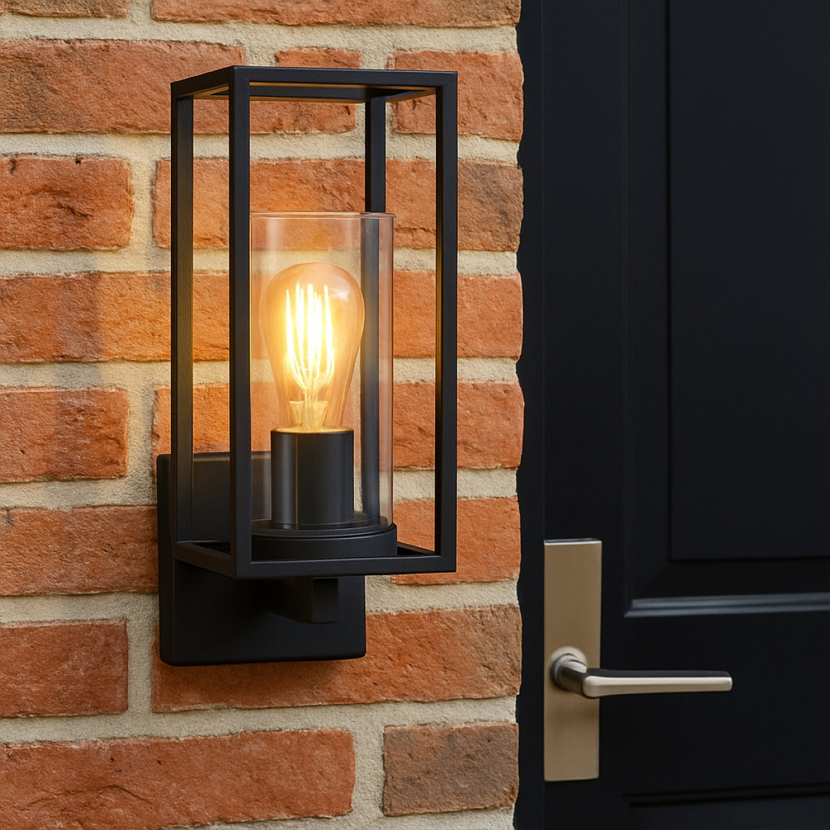 CGC CHLOE Up Black E27 Outdoor Wall Light Lantern Clear Diffuser IP54