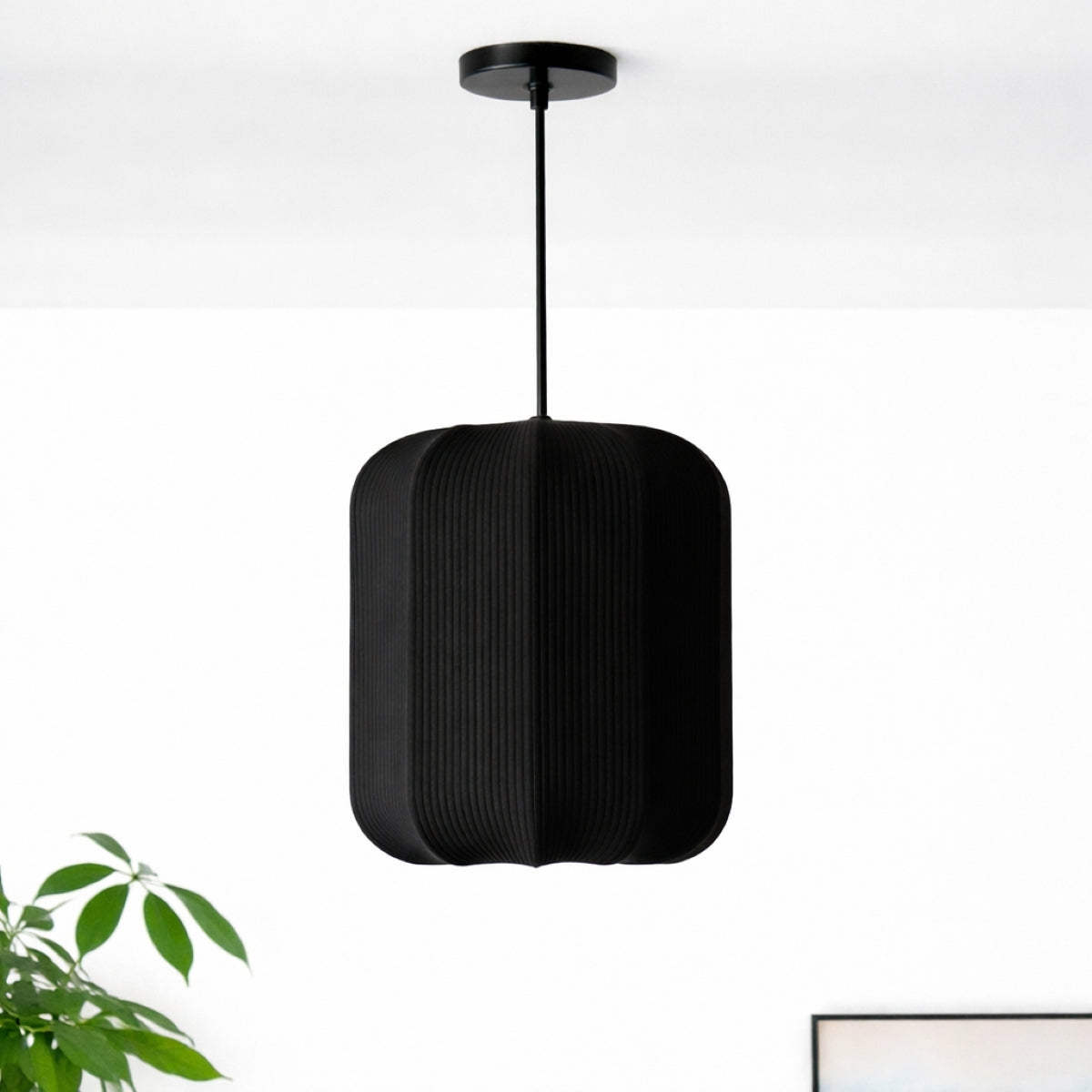 CGC LILA Black Cylinder Ribbed Stretch Cotton Fabric Lampshade