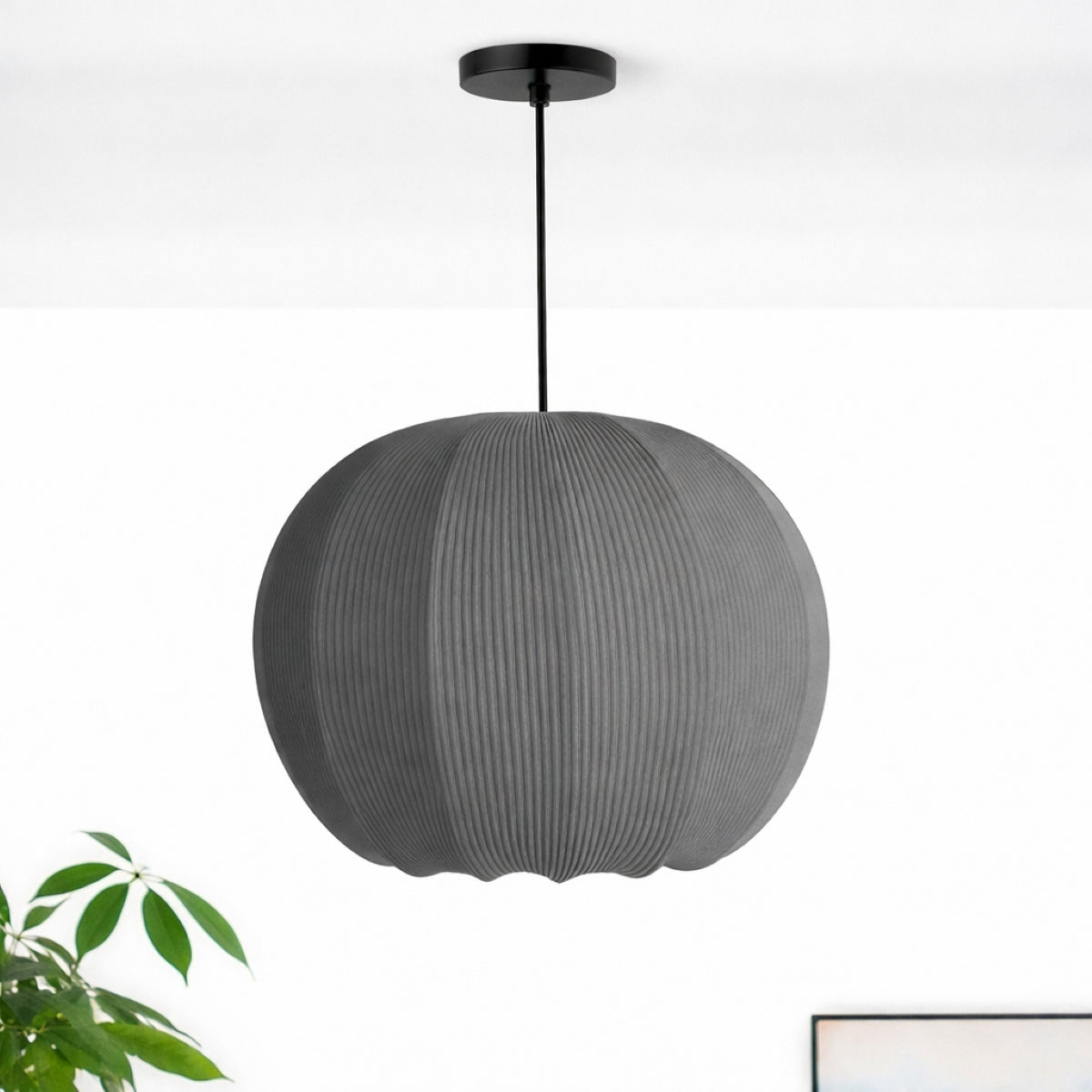 CGC LILA Grey Rounded Ribbed Stretch Cotton Fabric Lampshade