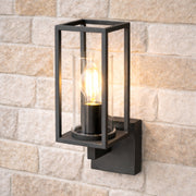 CGC CHLOE Up Black E27 Outdoor Wall Light Lantern Clear Diffuser IP54