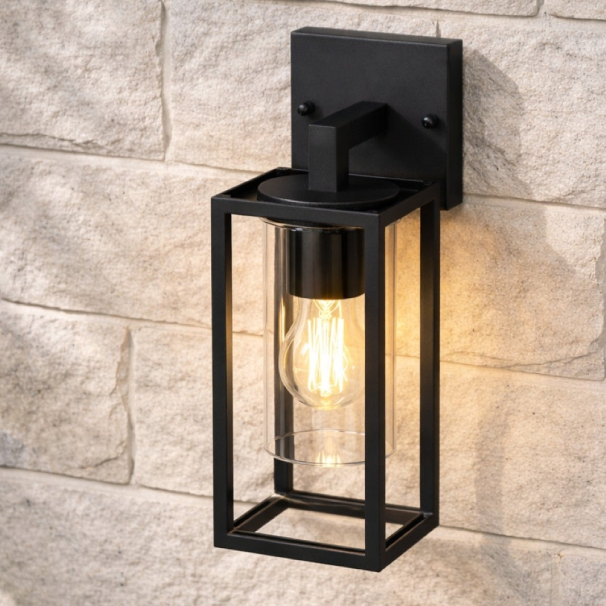 CGC CHLOE Down Black E27 Outdoor Wall Light Lantern Clear Diffuser IP54 Down
