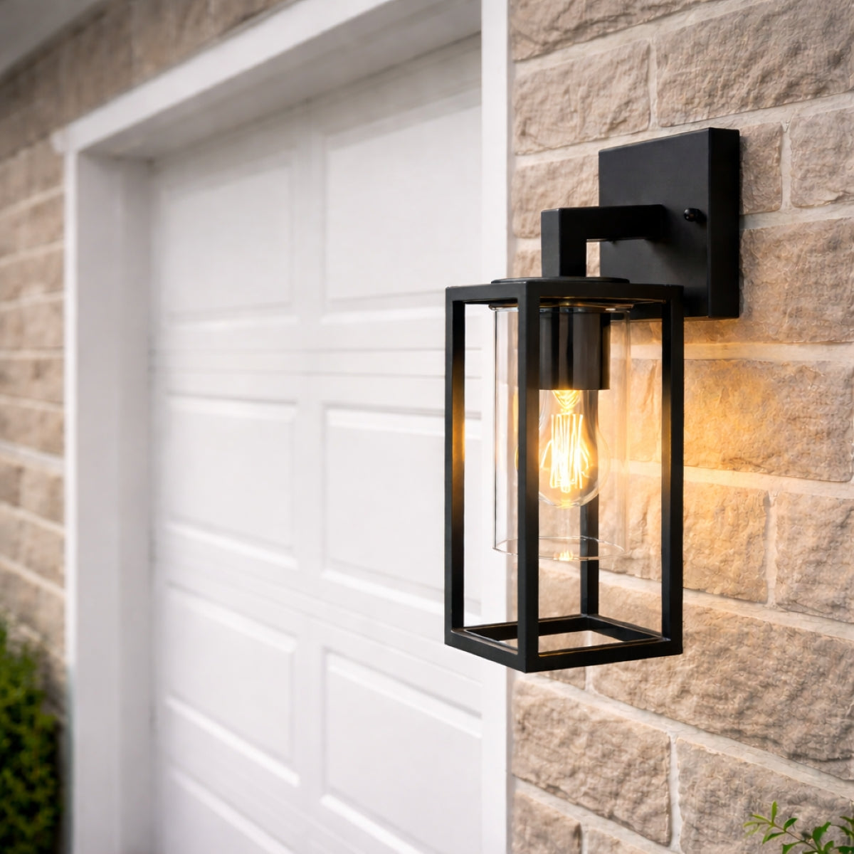CGC CHLOE Down Black E27 Outdoor Wall Light Lantern Clear Diffuser IP54 Down