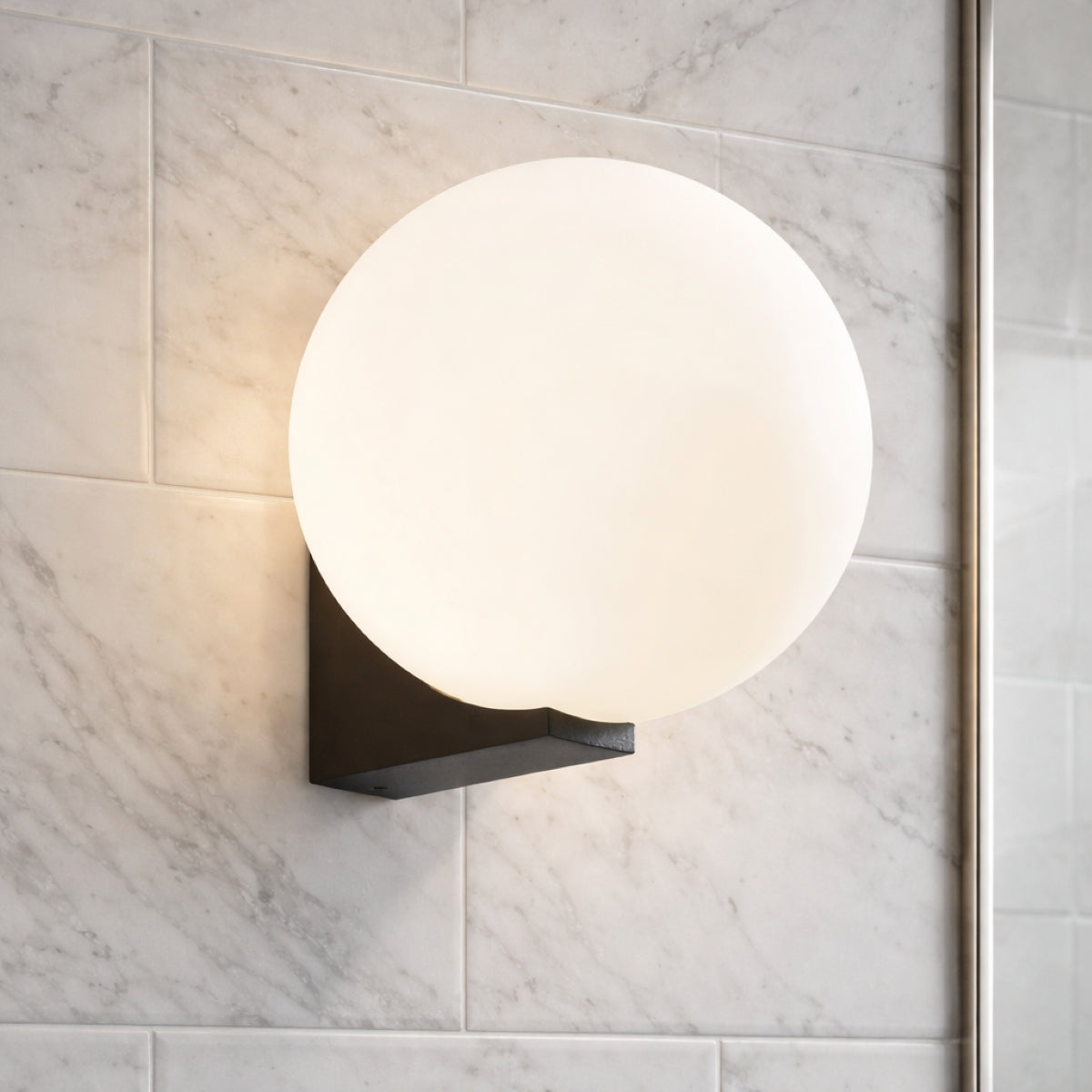 CGC JASPER Bathroom Wall Light Opal Glass Diffuser Black Textured Aluminium Base