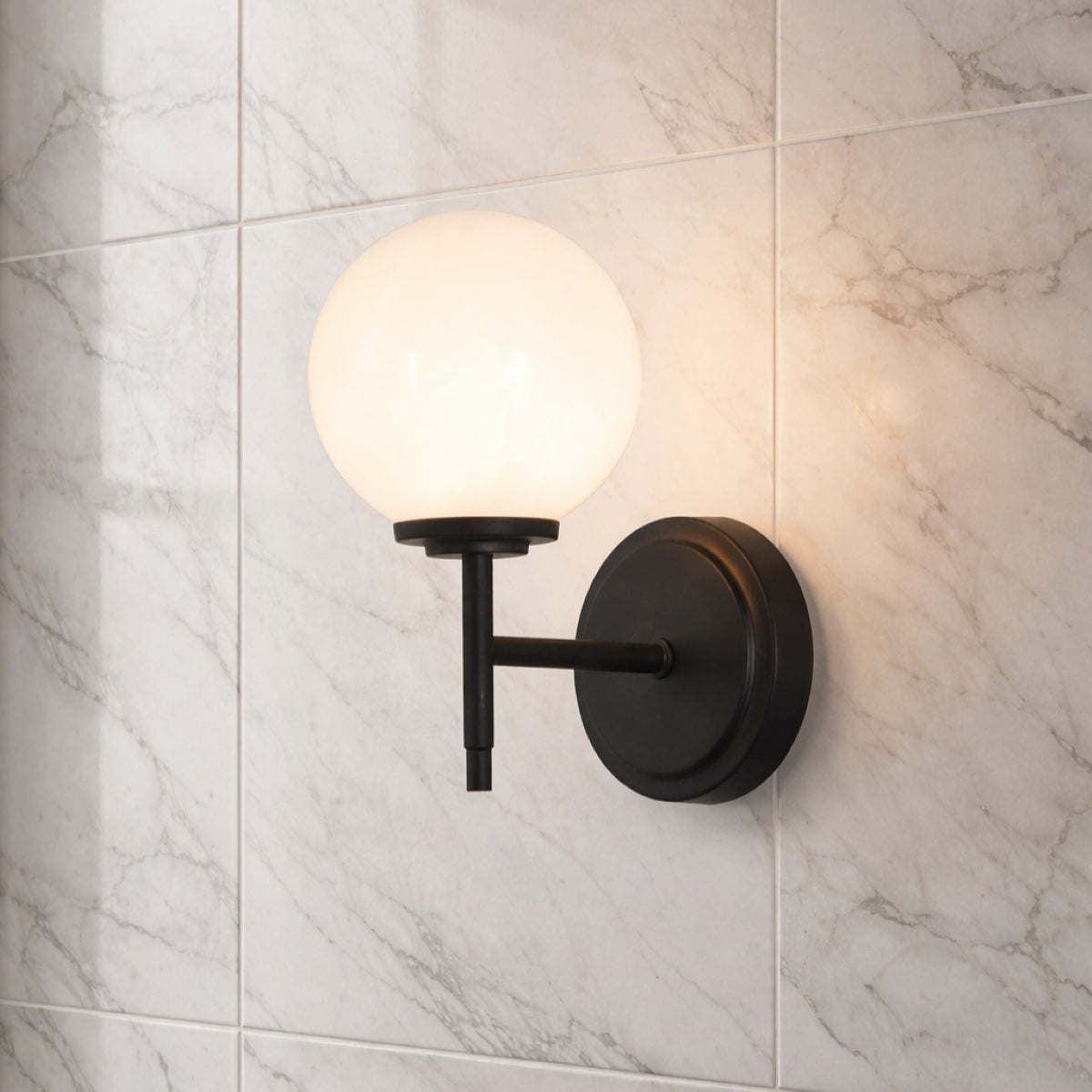 CGC MARLEY Matt Black Wall Light with Opal Globe