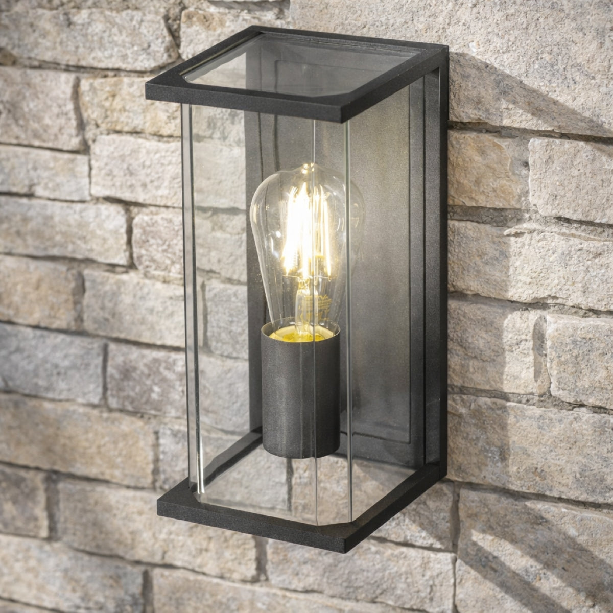 CGC ADRIANA Anthracite Grey E27 Outdoor Wall Light Lantern Clear Diffuser IP54