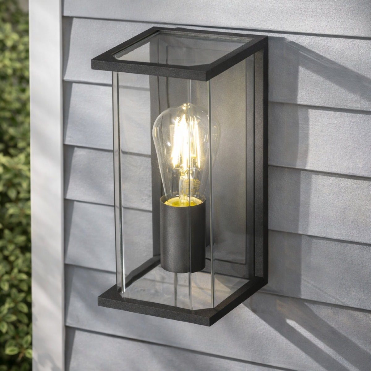 CGC ADRIANA Anthracite Grey E27 Outdoor Wall Light Lantern Clear Diffuser IP54