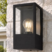 CGC Dave Black E27 Outdoor Wall Light Box Lantern Clear Diffuser IP54