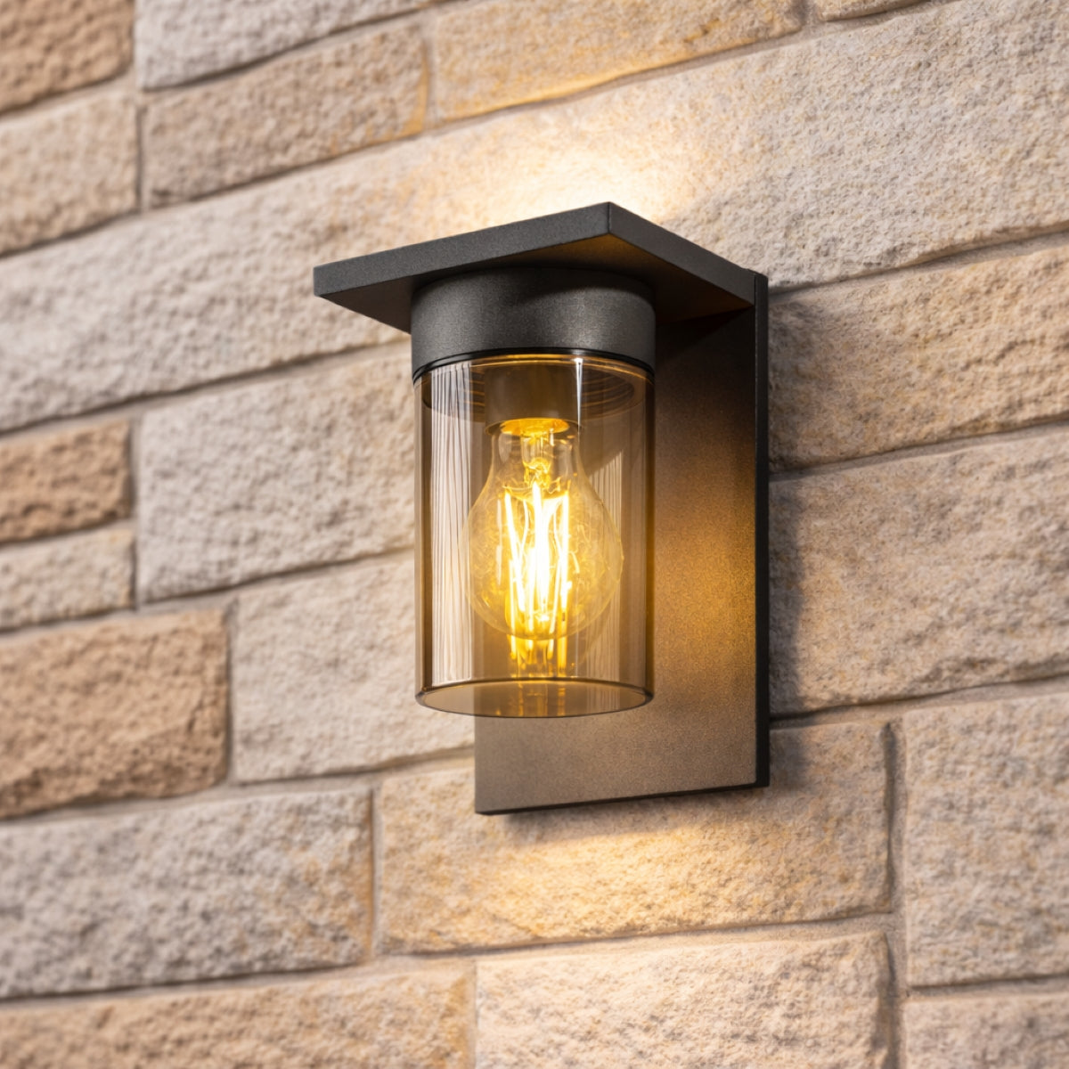 CGC AVERY Anthracite Grey E27 Outdoor Wall Light Lantern Smoked Diffuser IP54