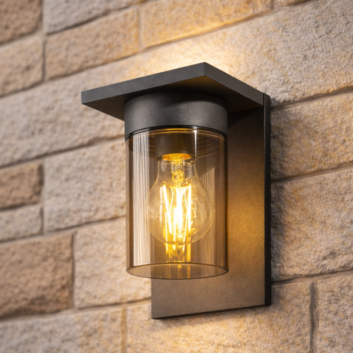 CGC AVERY Anthracite Grey E27 Outdoor Wall Light Lantern Smoked Diffuser IP54