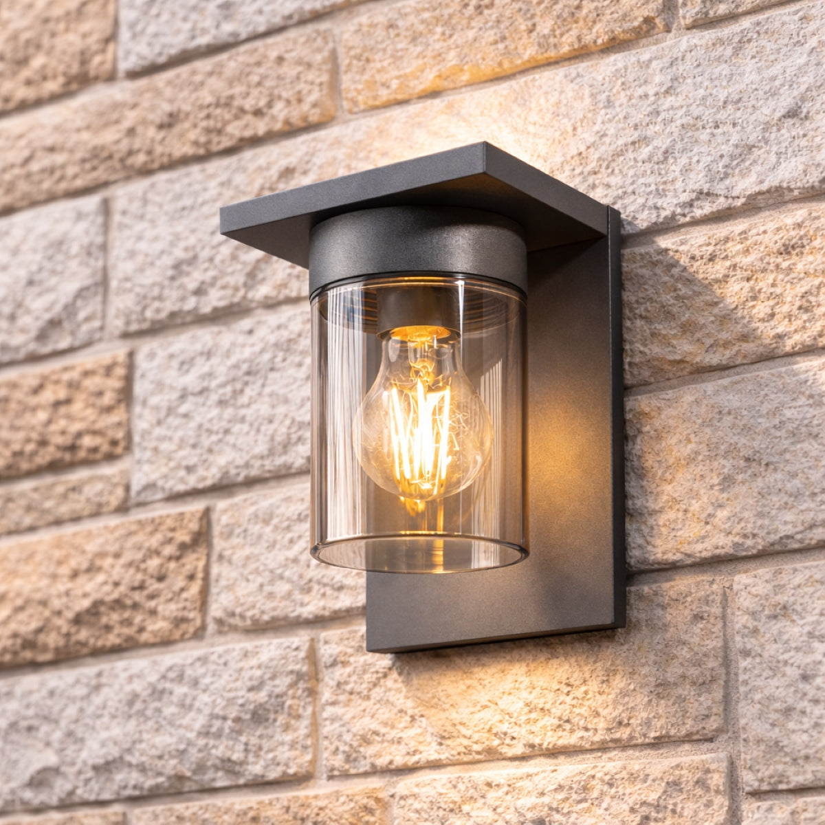 CGC AVERY Anthracite Grey E27 Outdoor Wall Light Lantern Smoked Diffuser IP54