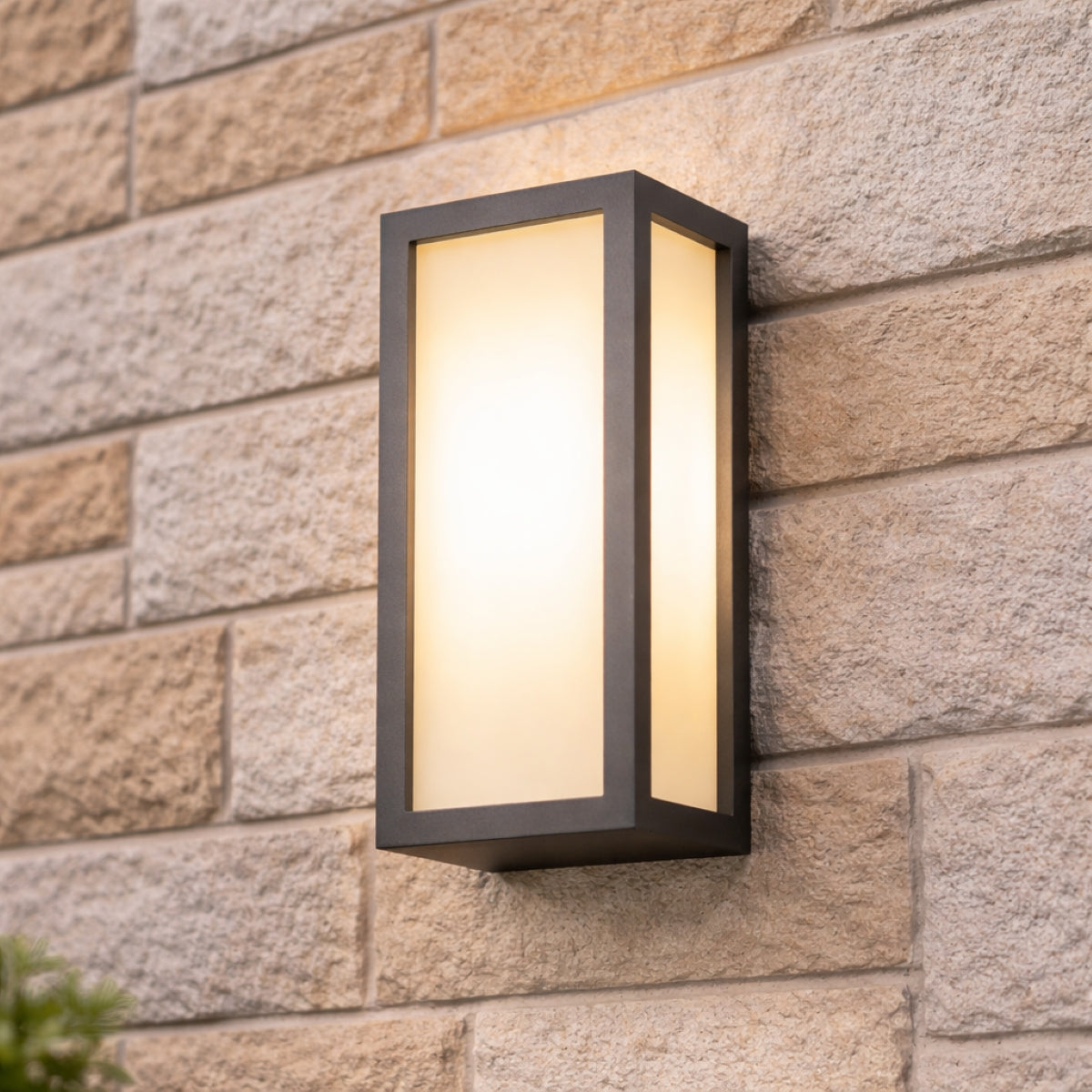 CGC KINSLEY Black E27 Outdoor Wall Light Box Lantern Opal Diffuser IP54