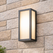 CGC KINSLEY Black E27 Outdoor Wall Light Box Lantern Opal Diffuser IP54