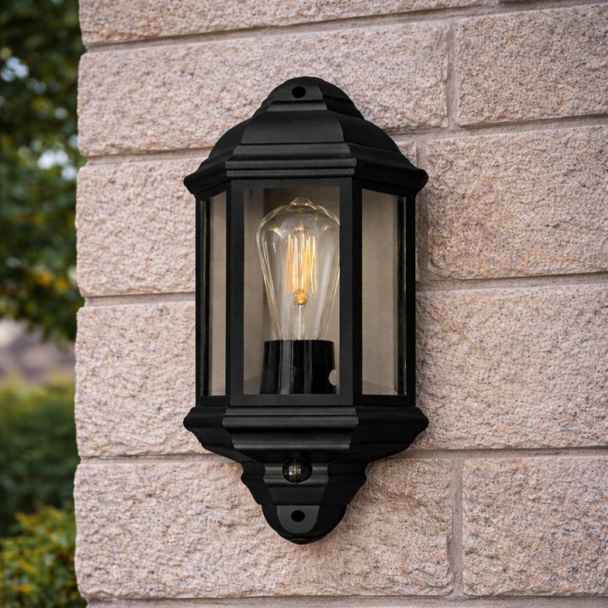 CGC FRED Black Outdoor Half Wall Light Lantern with PIR Motion Sensor
