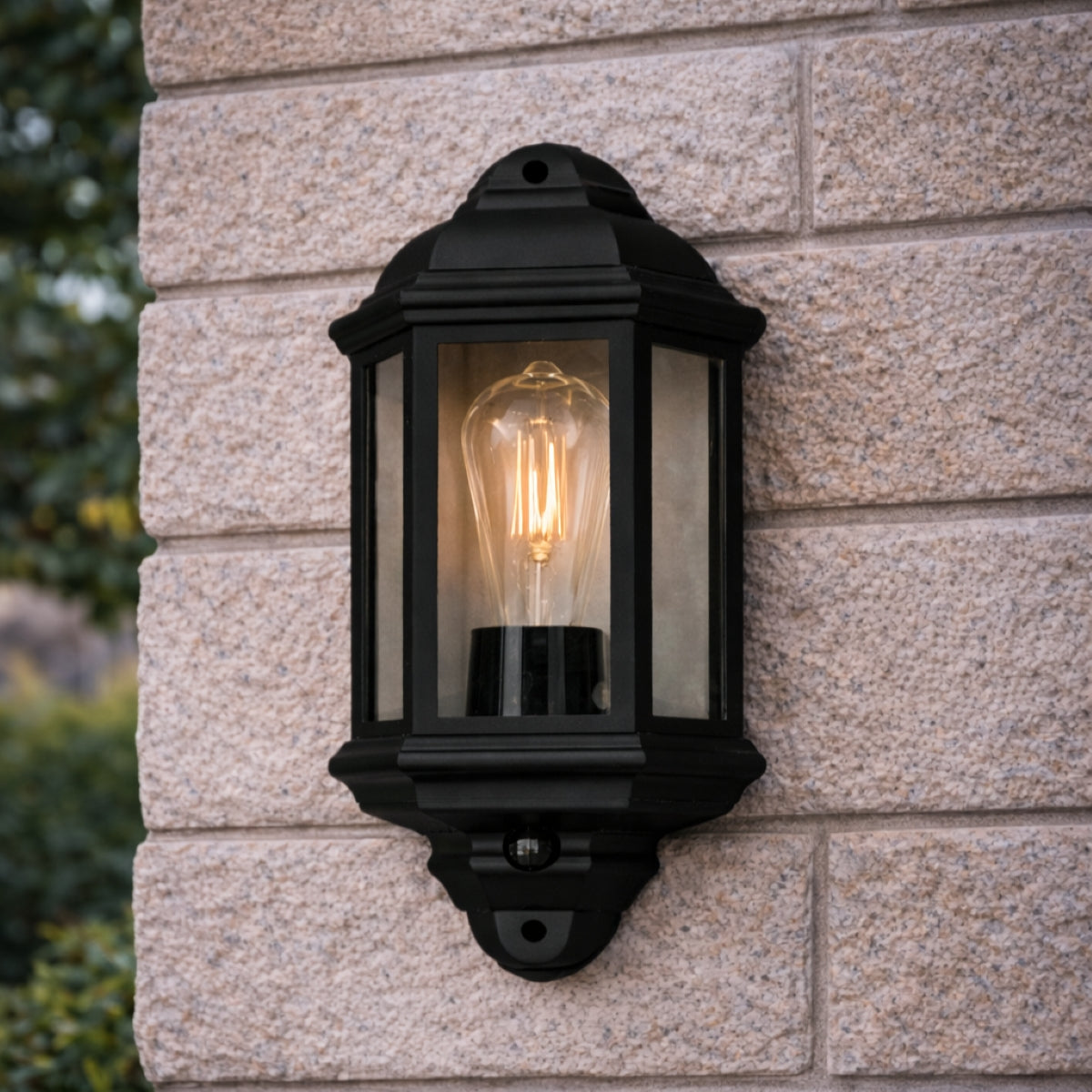 CGC FRED Black Outdoor Half Wall Light Lantern with PIR Motion Sensor